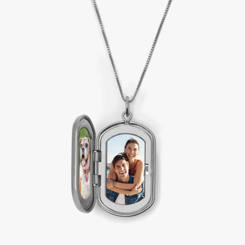 Silver Old English Initial Dog Tag Photo Locket