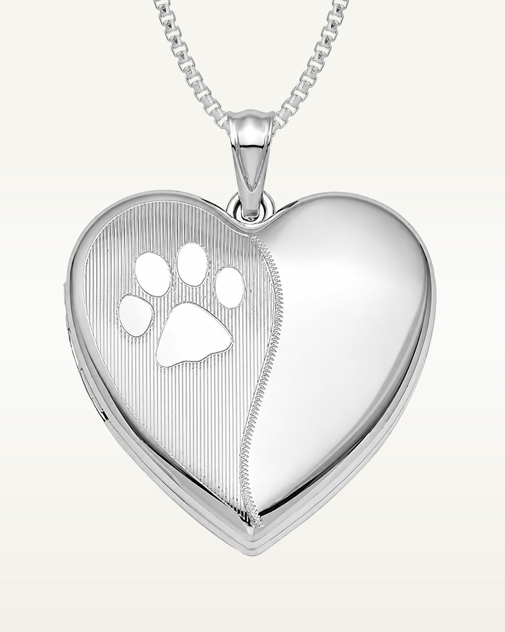 Sterling Silver Polish and Satin Paw Print Heart Photo Locket