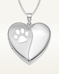 Sterling Silver Polish and Satin Paw Print Heart Photo Locket