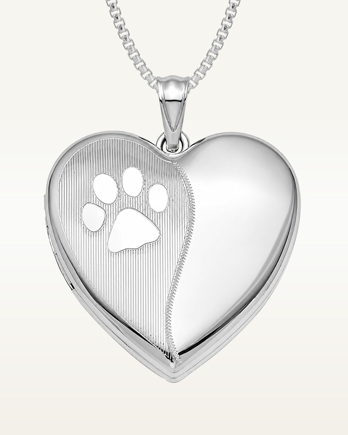 Silver Polish and Satin Paw Print Heart Photo Locket