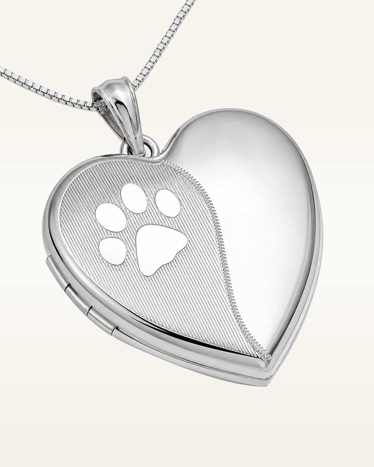 Sterling Silver Polish and Satin Paw Print Heart Photo Locket
