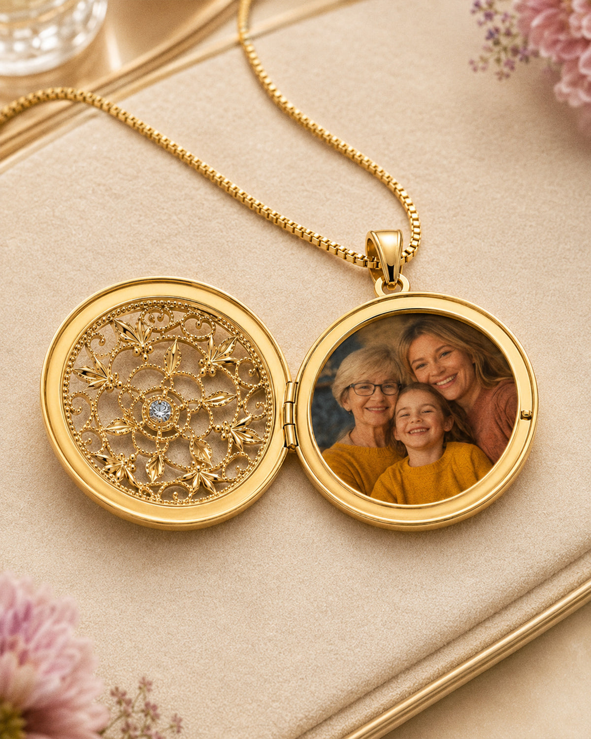 Yellow Gold Swivel Round Photo Locket - lifestyle