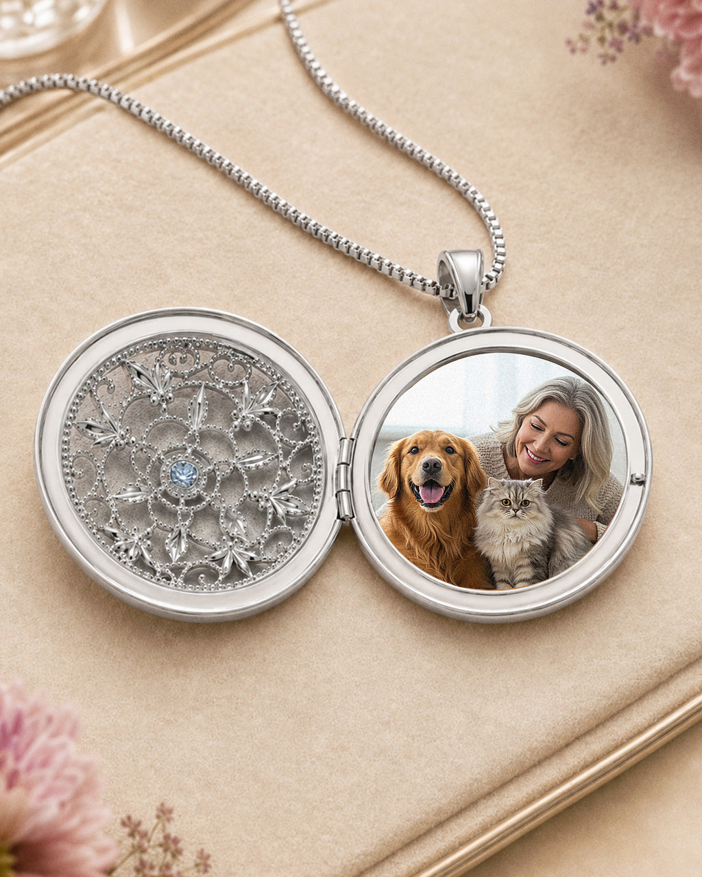 Photo Engraved Ornate Round Swivel Locket - lifestyle