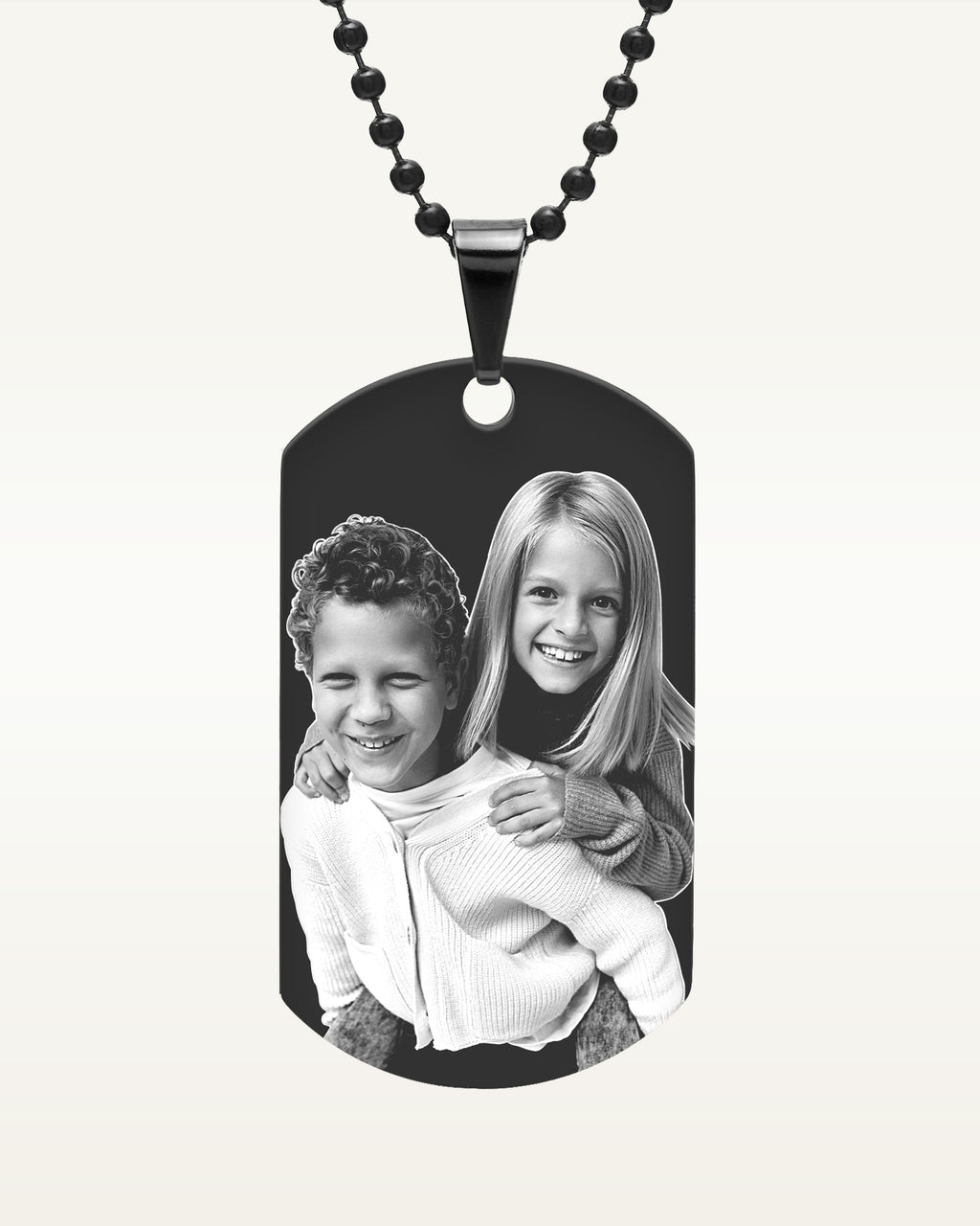 Black Stainless Steel Laser Dog Tag Photo Pendant w- 24 inch Ball Chain