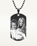 Black Stainless Steel Laser Dog Tag Photo Pendant w- 24 inch Ball Chain