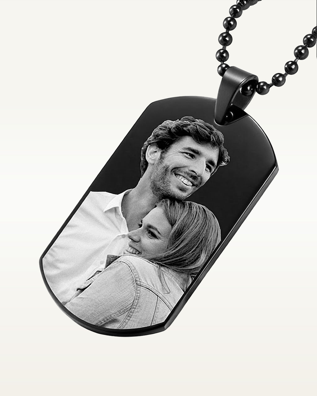 Black Stainless Steel Laser Dog Tag Photo Pendant w- 24 inch Ball Chain