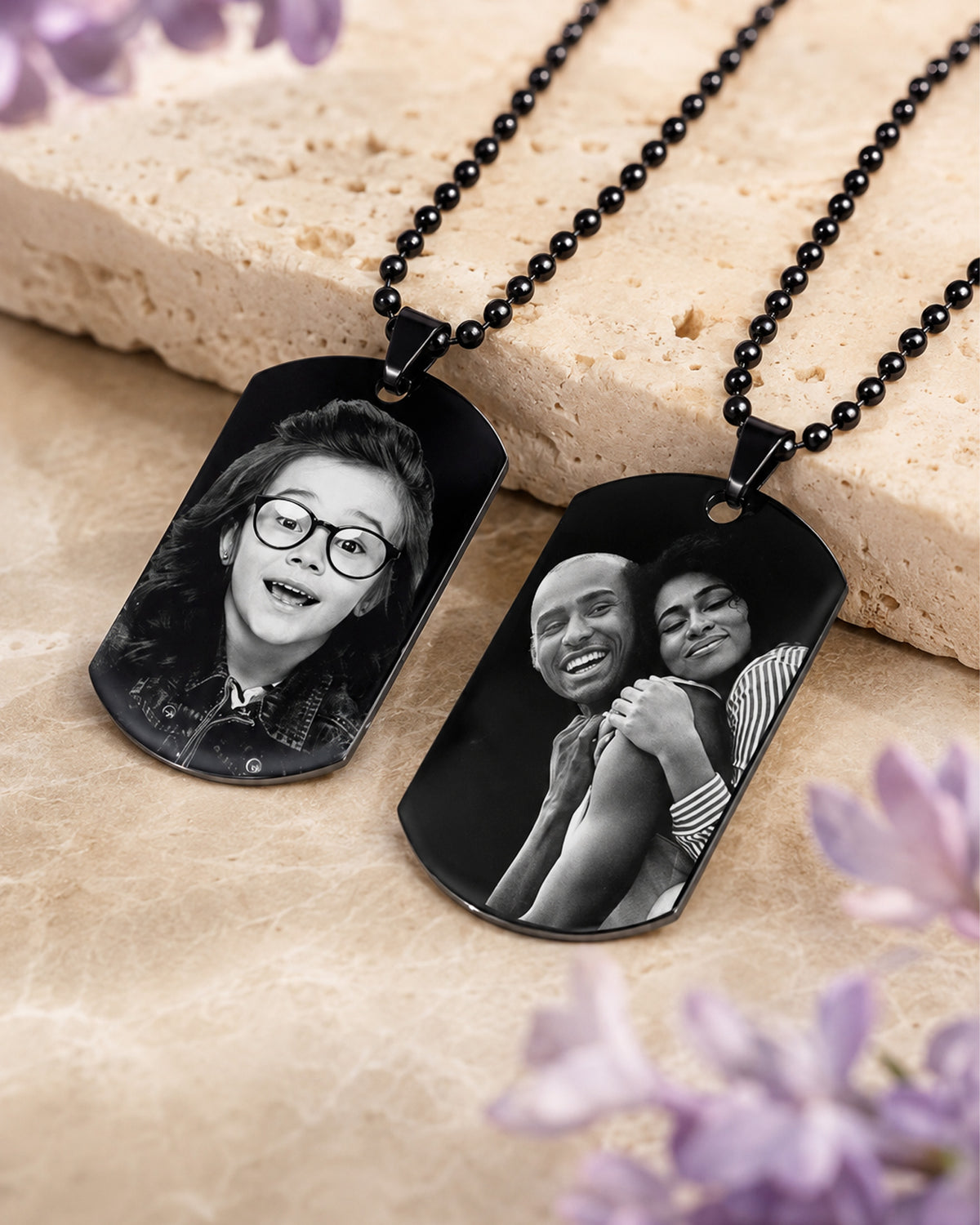 Black Stainless Steel Laser Dog Tag Photo Pendant w- 24 inch Ball Chain - lifestyle