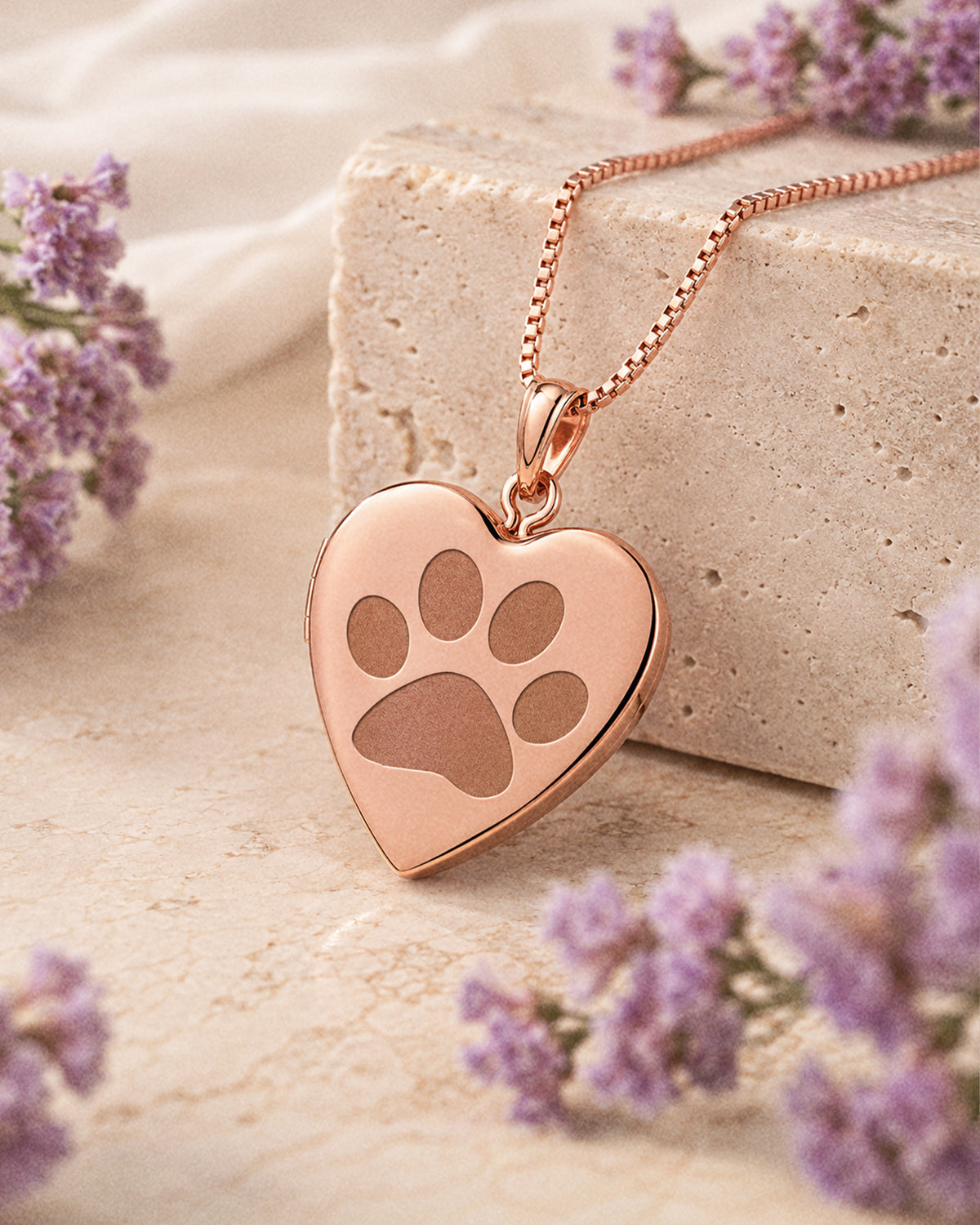 Rose Gold Plated "Dog Paw Print" Heart Photo Locket - lifestyle