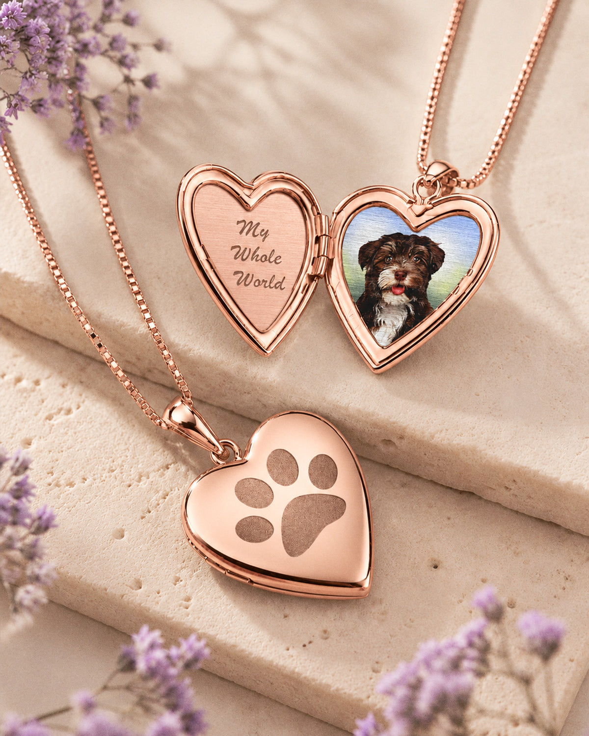 Rose Gold Plated "Dog Paw Print" Heart Photo Locket - lifestyle