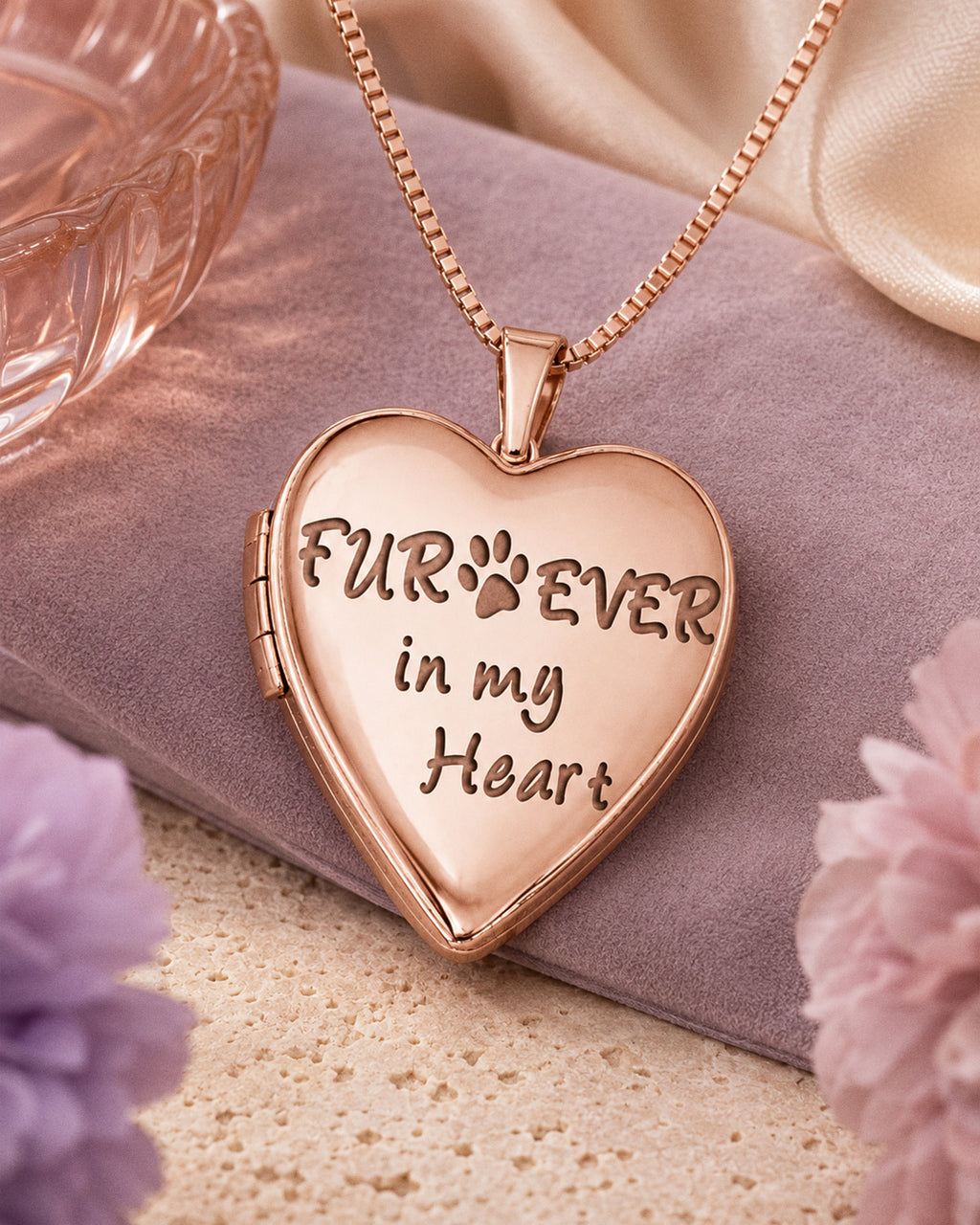 Rose Gold Plated "Furever In My Heart" Heart Photo Locket - lifestyle