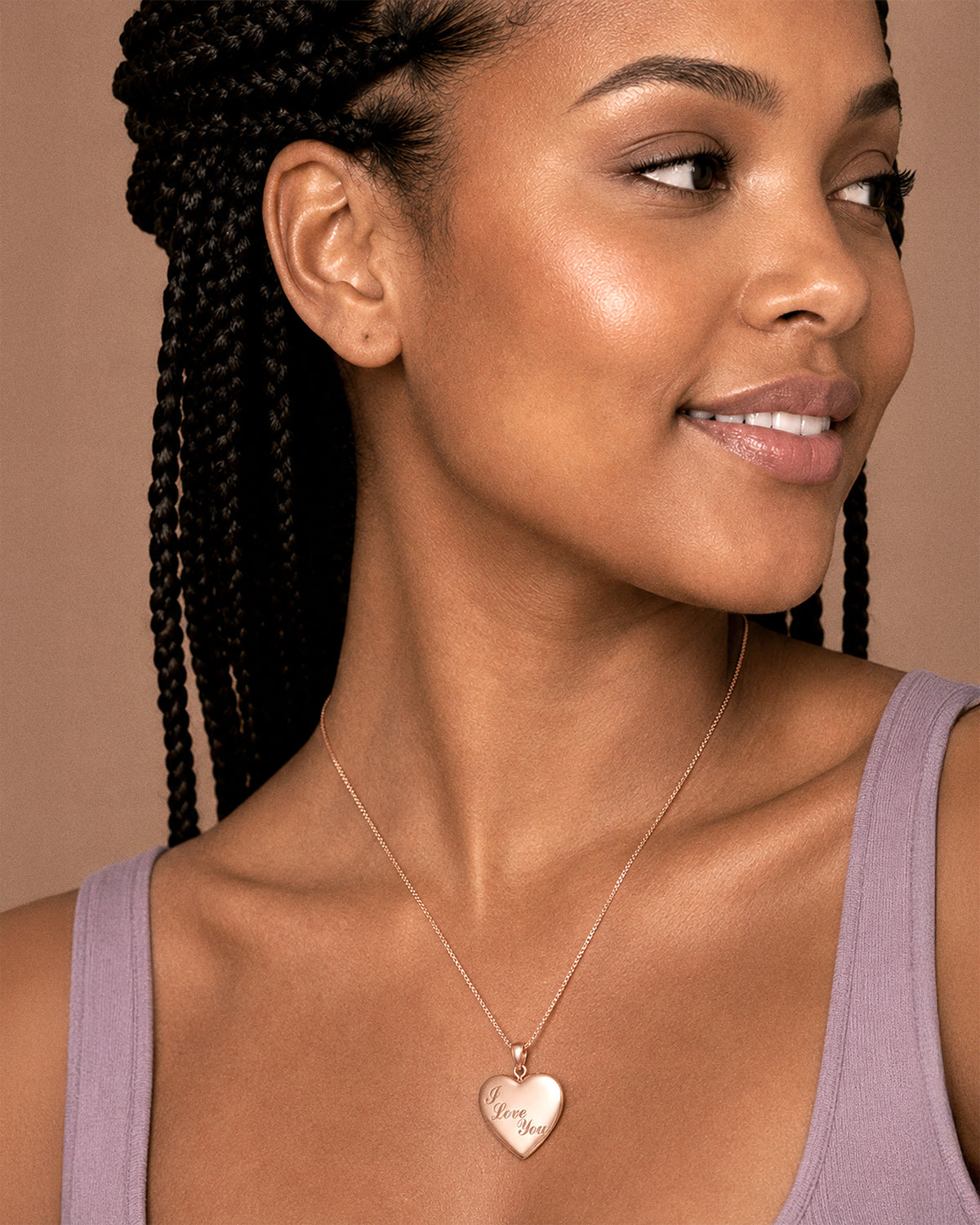 Rose Gold Plated "I Love You" Heart Photo Locket - on model