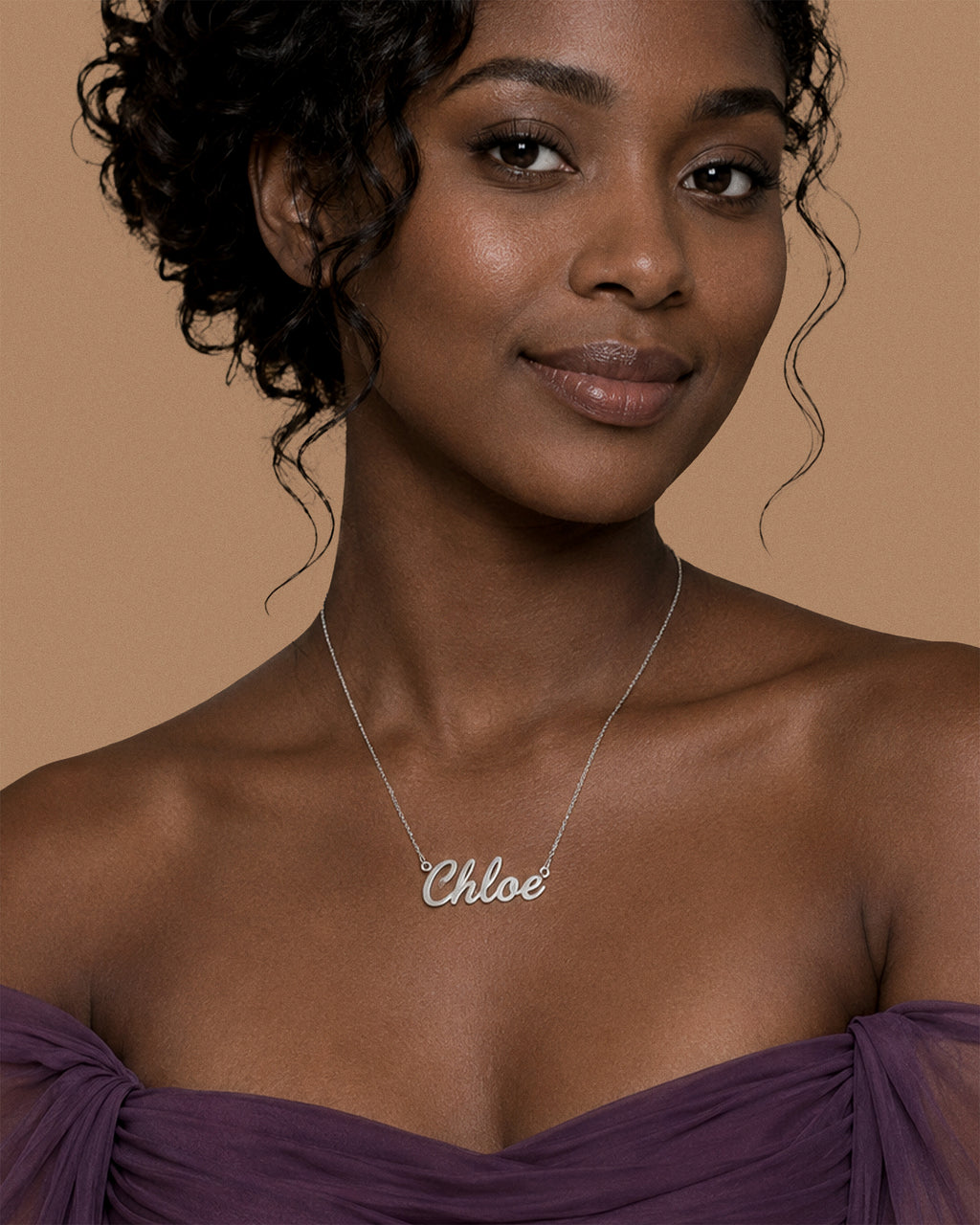 Script Name Necklace with Chain Included - on model