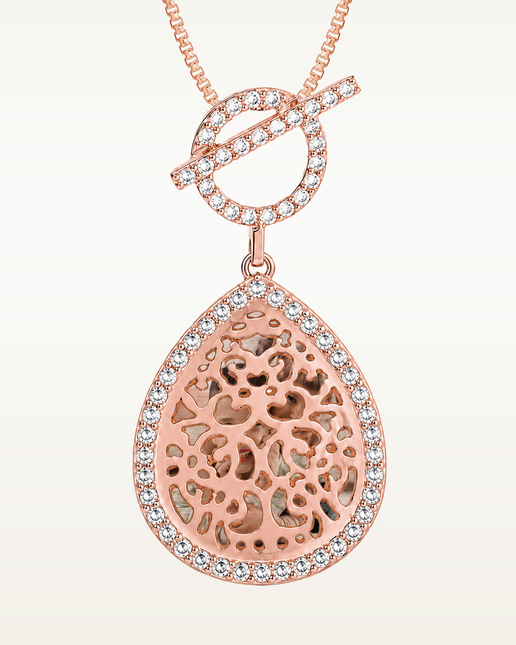 Rose Gold Plated Ornate Teardrop Swivel Locket with Chain Included
