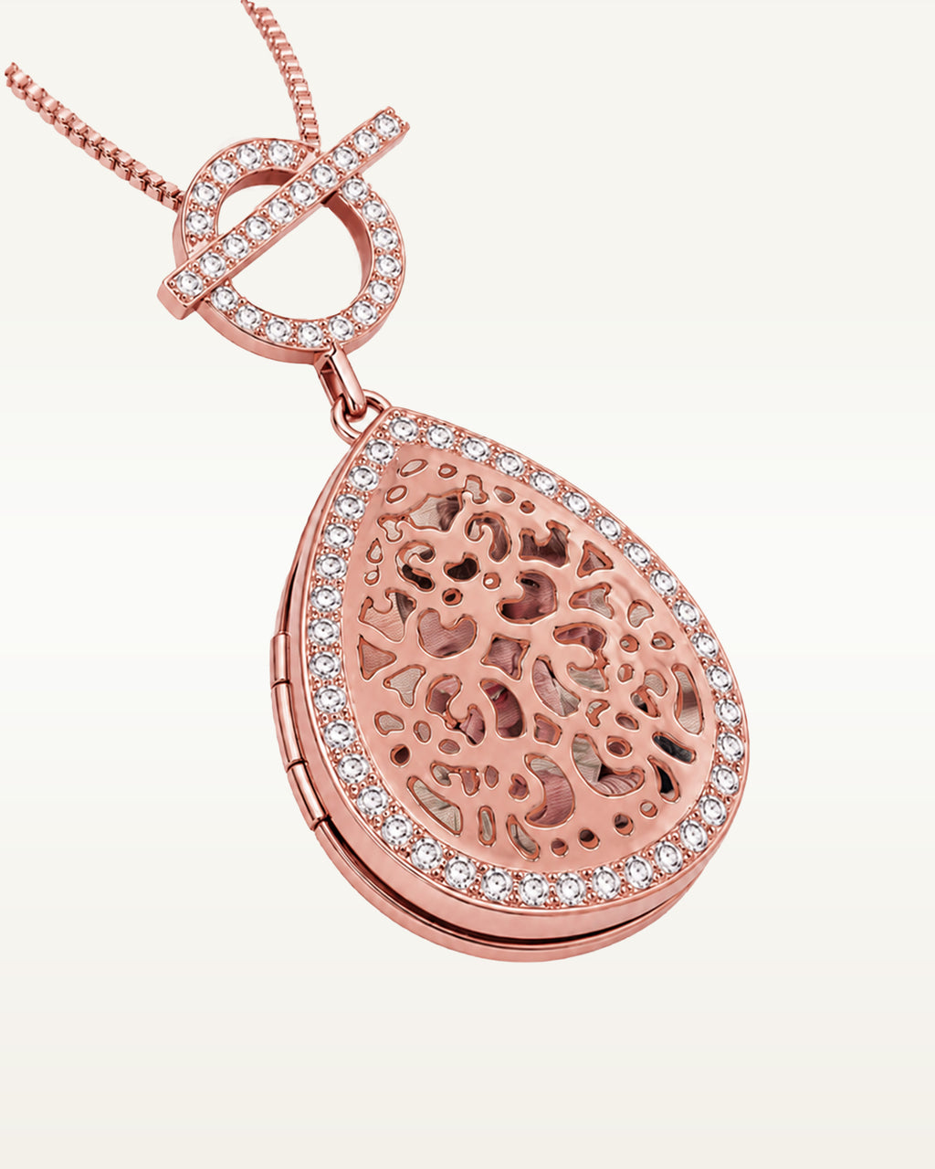 Rose Gold Plated Ornate Teardrop Swivel Locket with Chain Included