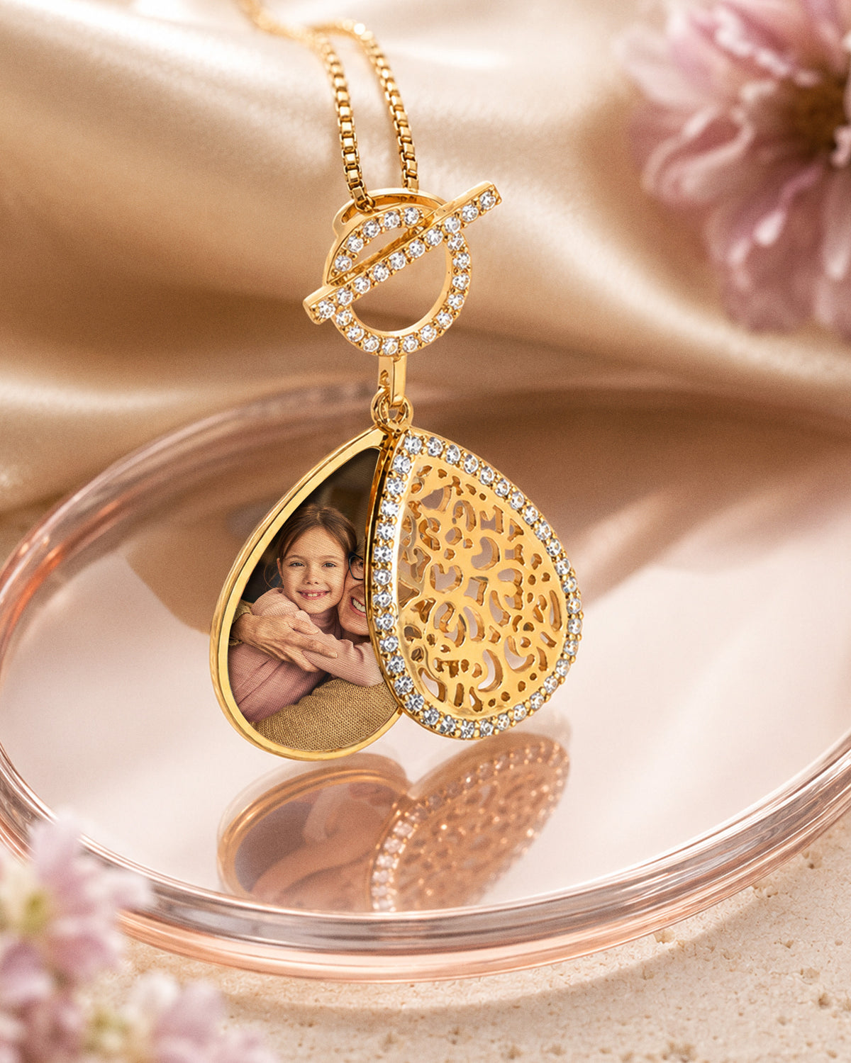 Ornate Teardrop Swivel Locket with Chain Included - lifestyle