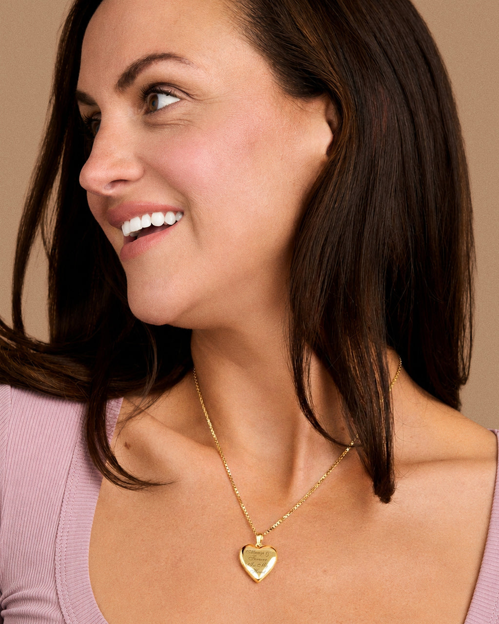 14k Yellow Gold Always & Forever In My Heart Photo Locket - on model