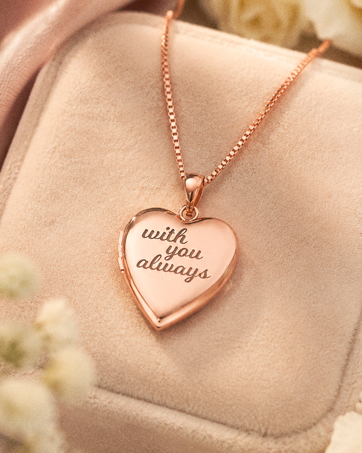 Rose Gold Plated Fancy Script Heart Photo Locket - lifestyle