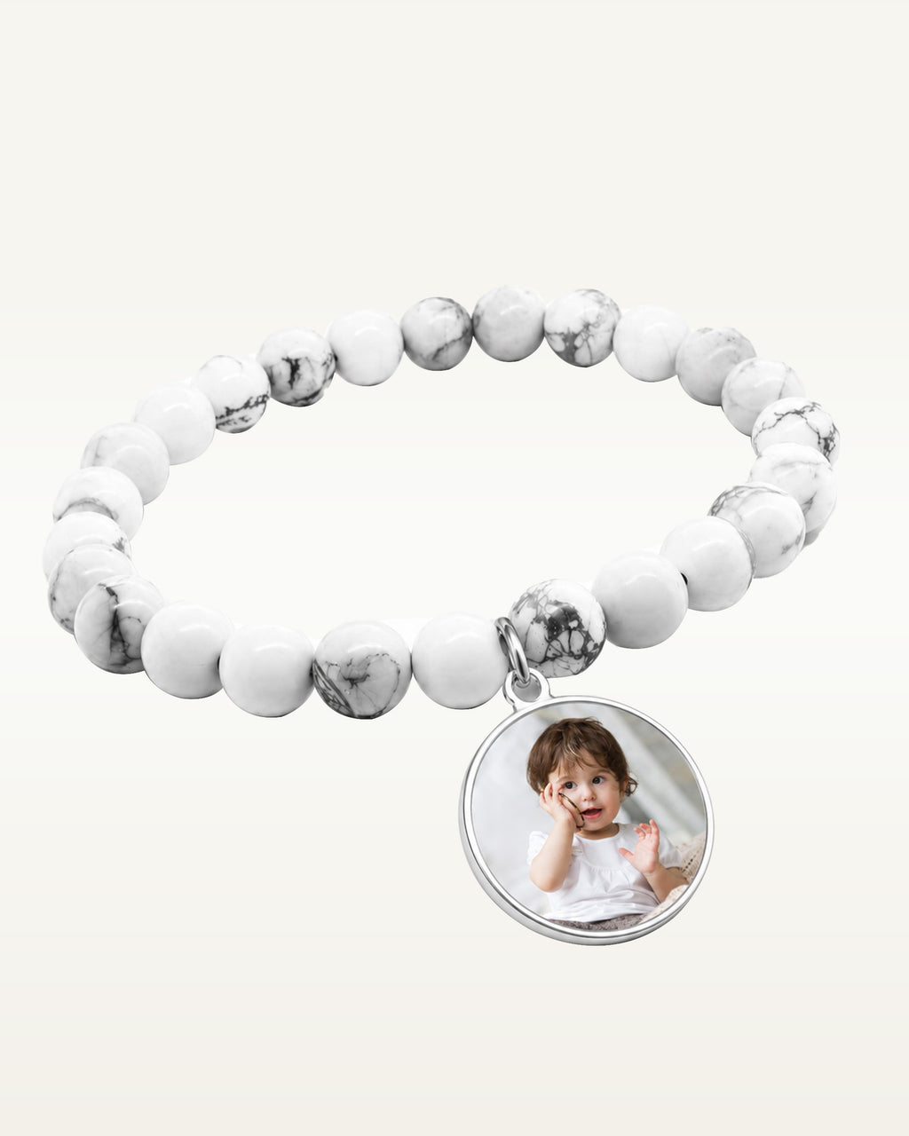 Photo Engraved Beaded Stretch Bracelet