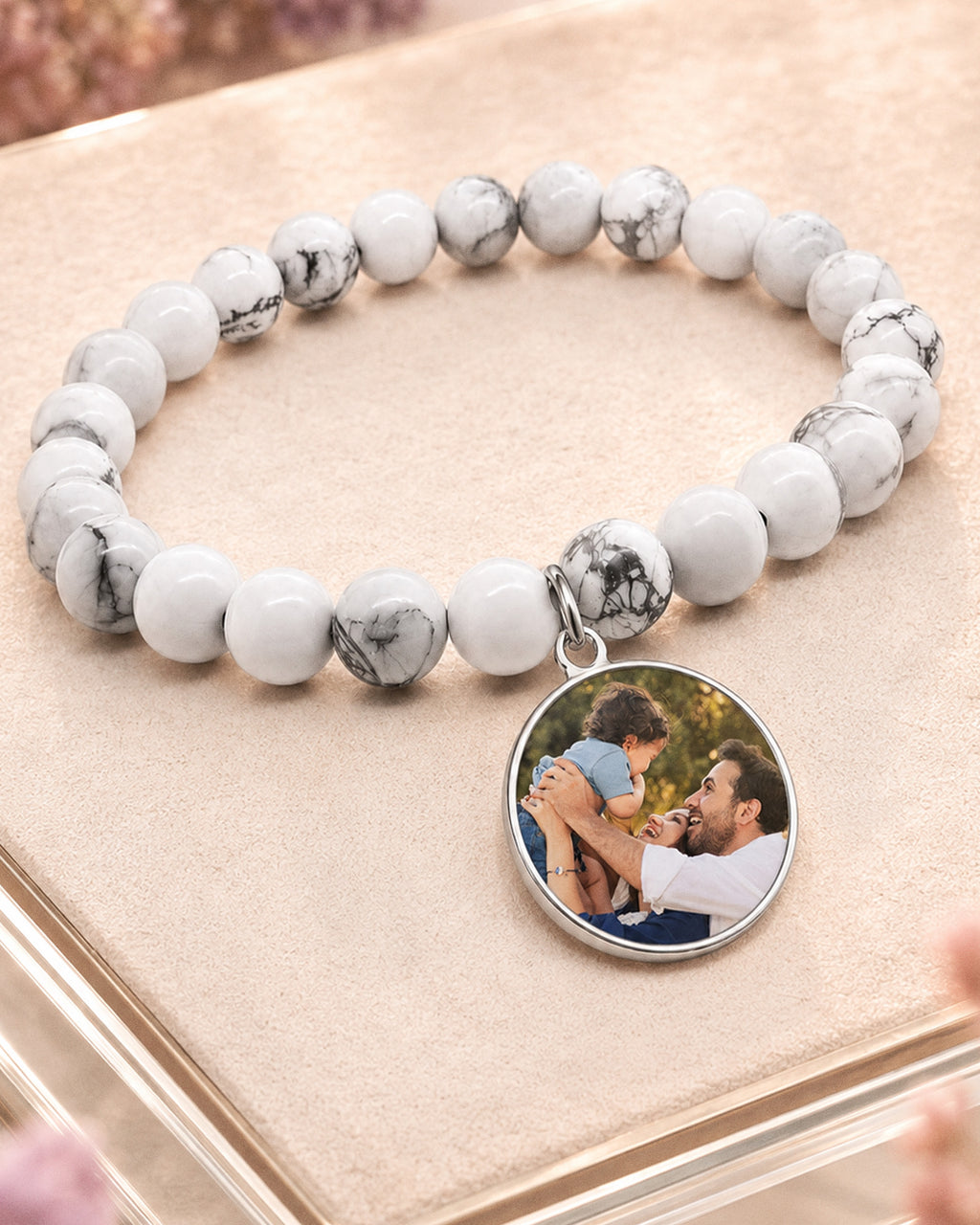 Photo Engraved Beaded Stretch Bracelet - lifestyle