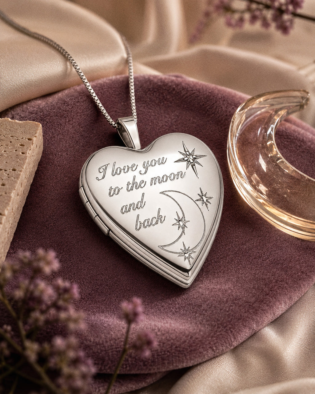 Sterling Silver " To The Moon & Back " Heart Photo Locket - lifestyle