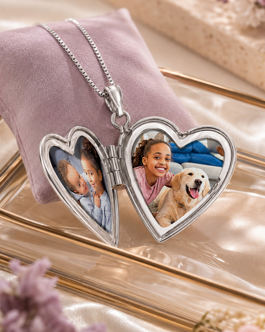 Sterling Silver " To The Moon & Back " Heart Photo Locket - lifestyle