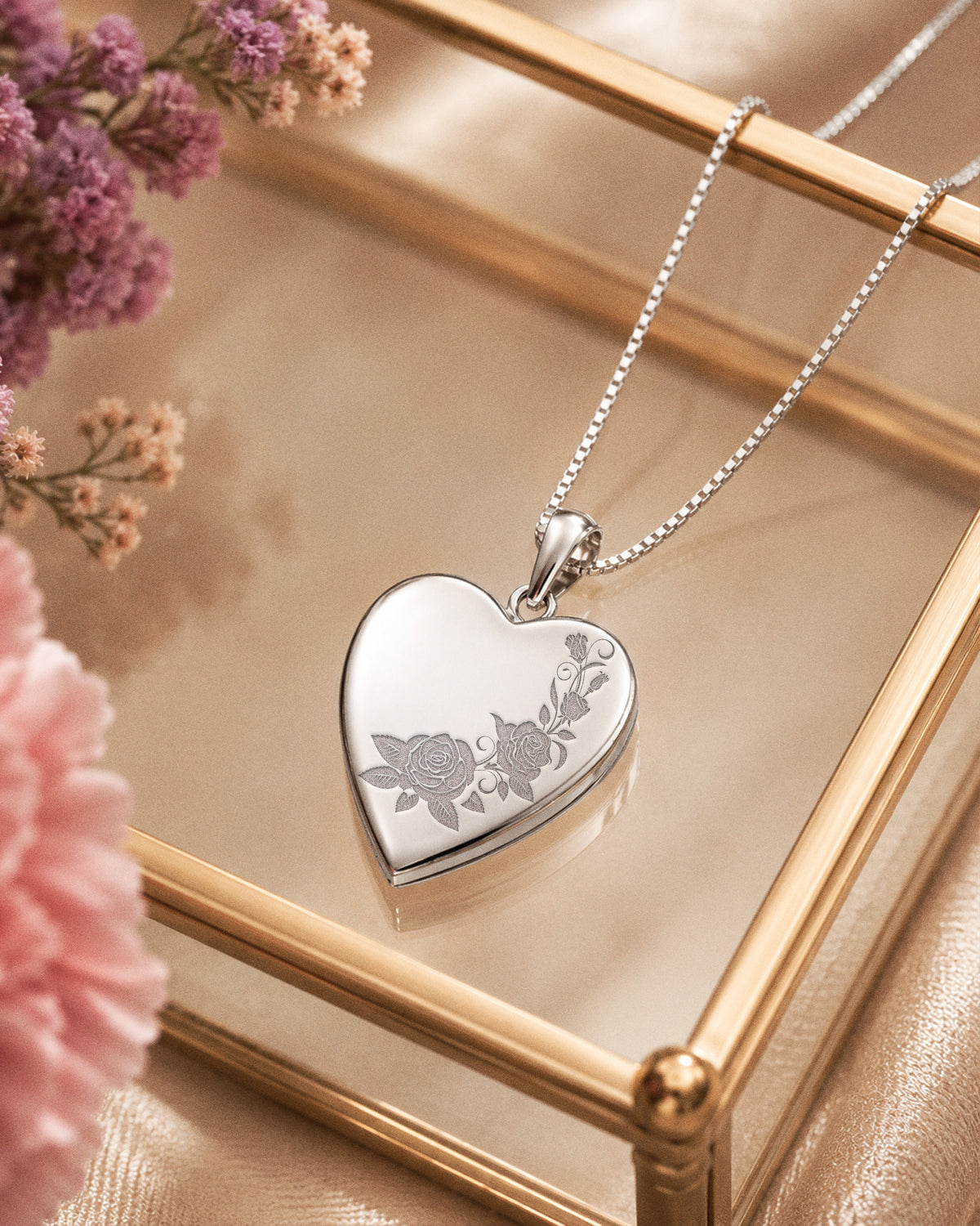 Sterling Silver Roses Heart Photo Locket - lifestyle