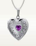 Sterling Silver Floral Border with Birthstone Heart Photo Locket