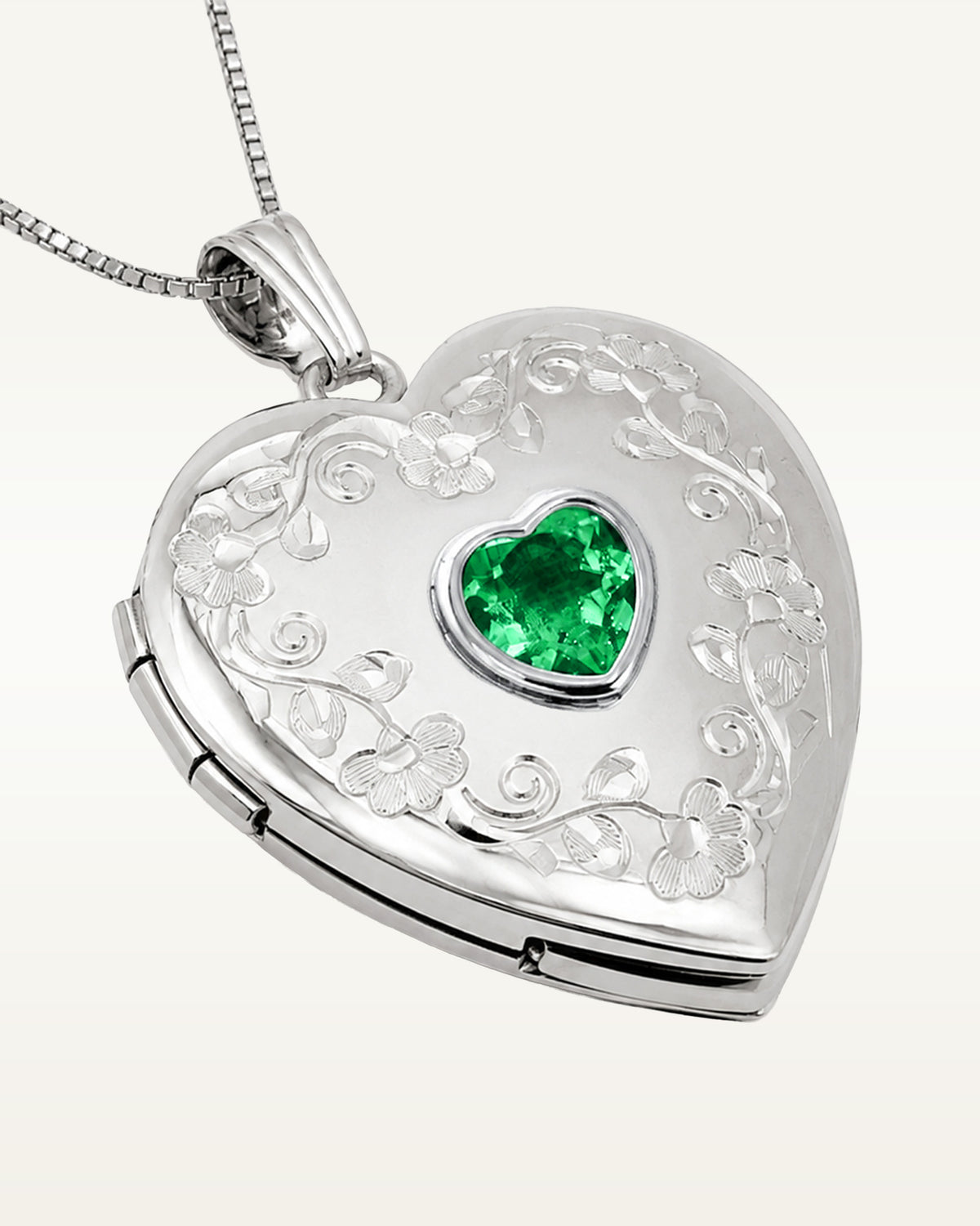 Sterling Silver Floral Border with Birthstone Heart Photo Locket