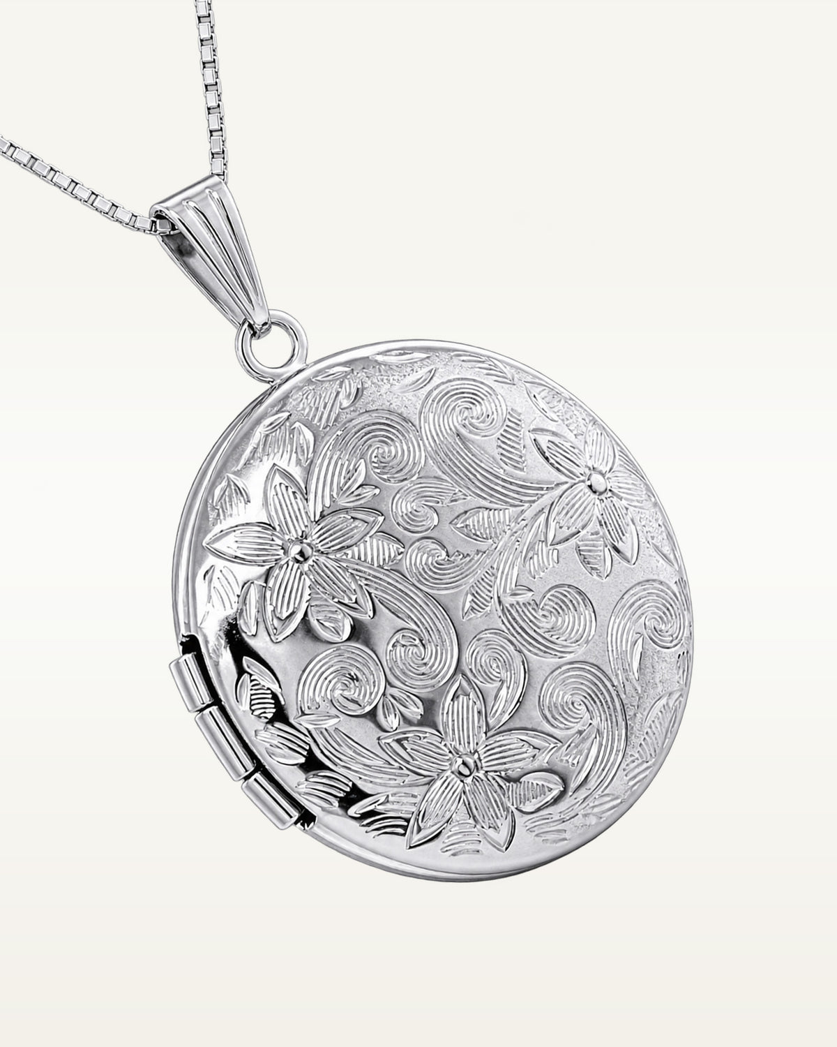 Round Floral Photo Locket with 18" Chain
