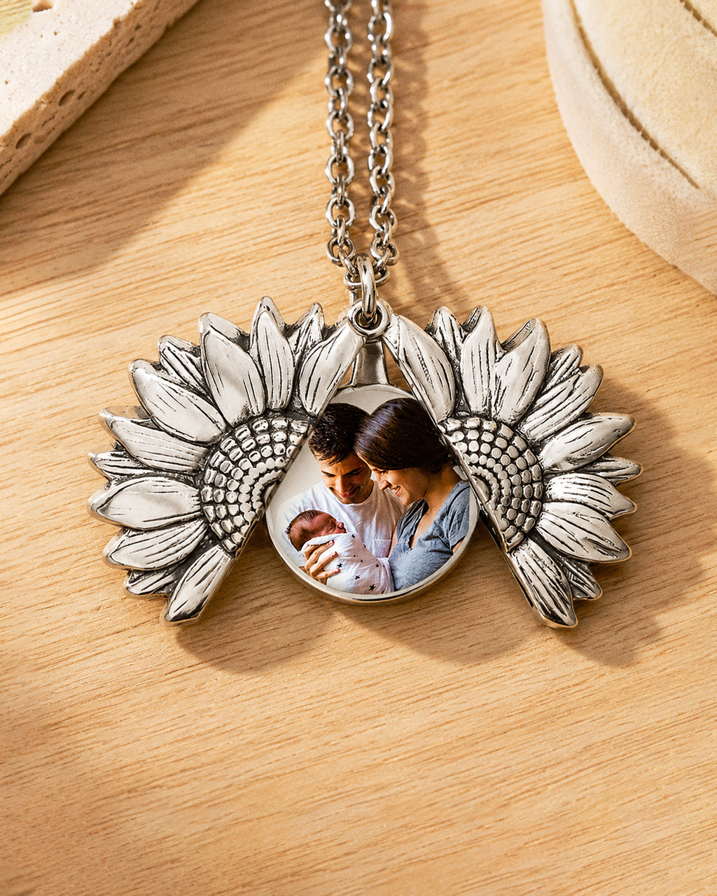 Exclusive Sunflower Photo Necklace & Chain - lifestyle
