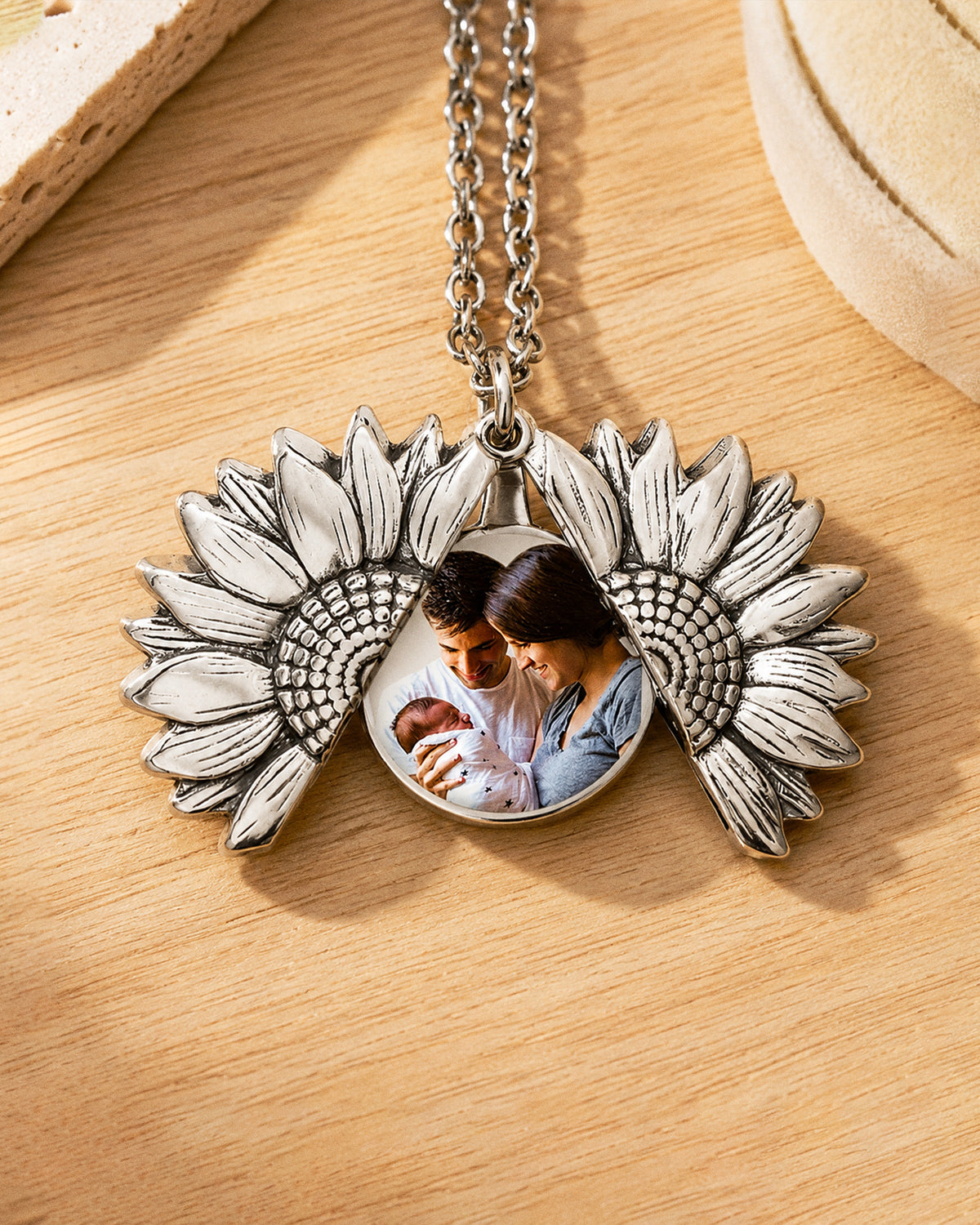 Exclusive Sunflower Photo Necklace & Chain - lifestyle