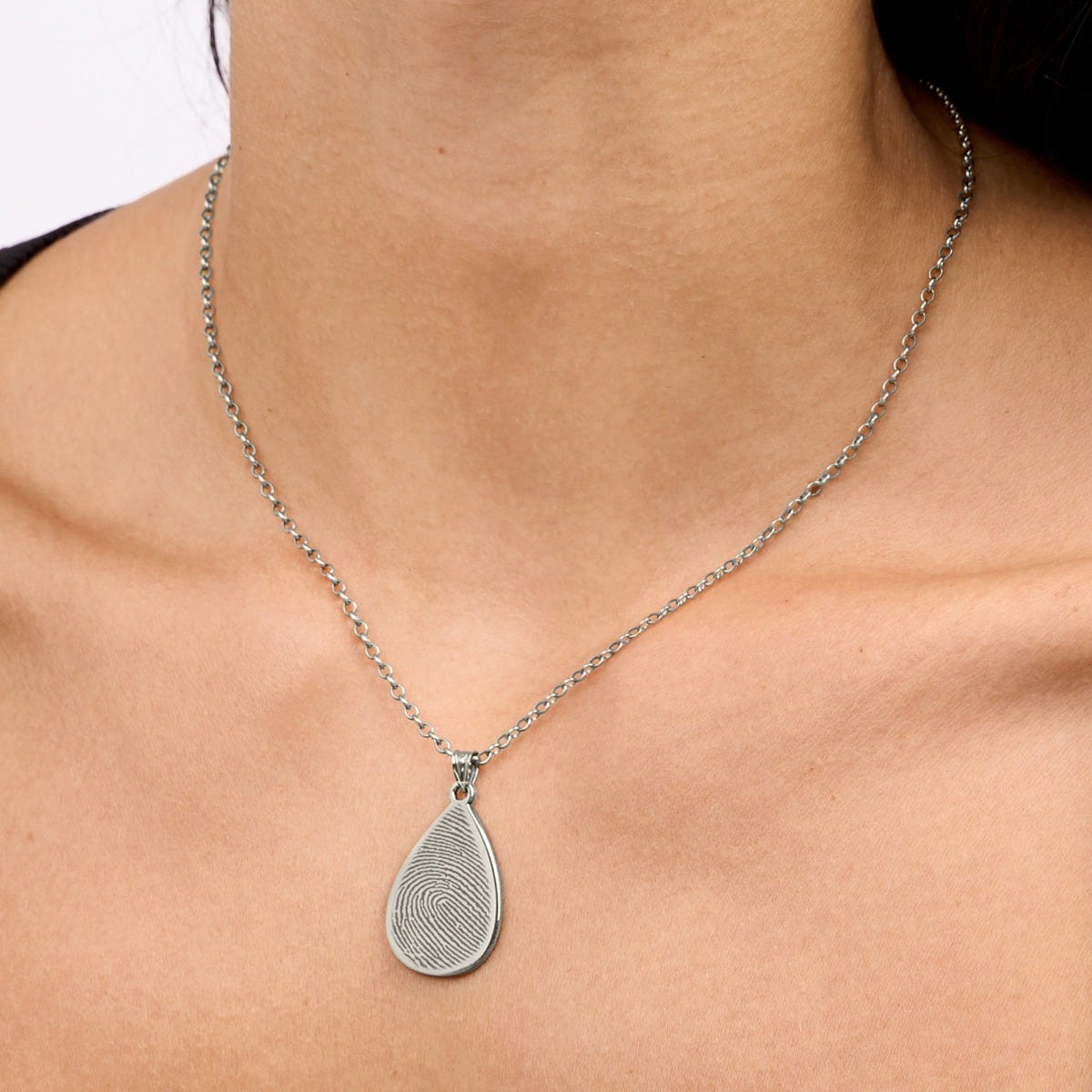 Custom Fingerprint Teardrop Charm or Pendant with Reverse Photo Option