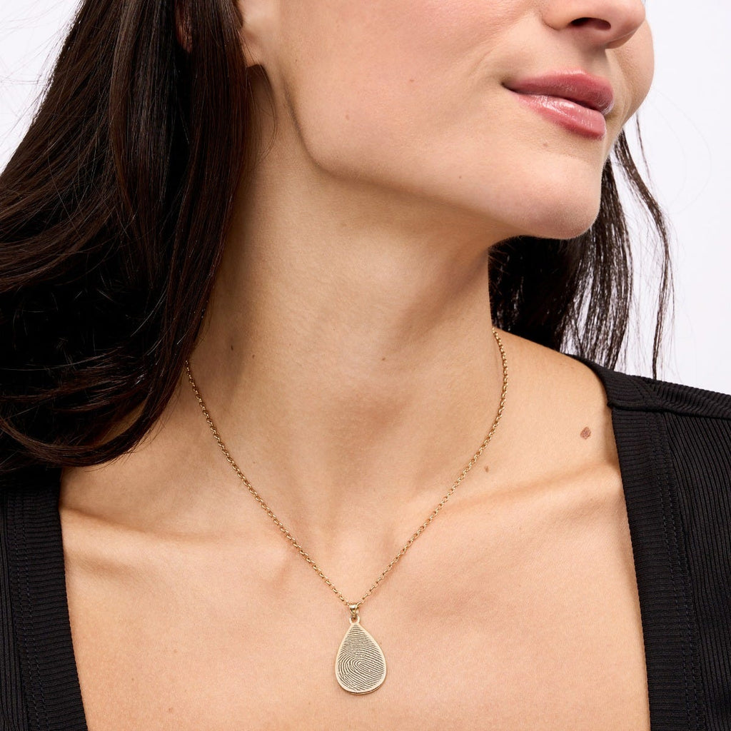 Custom Fingerprint Teardrop Charm or Pendant with Reverse Photo Option