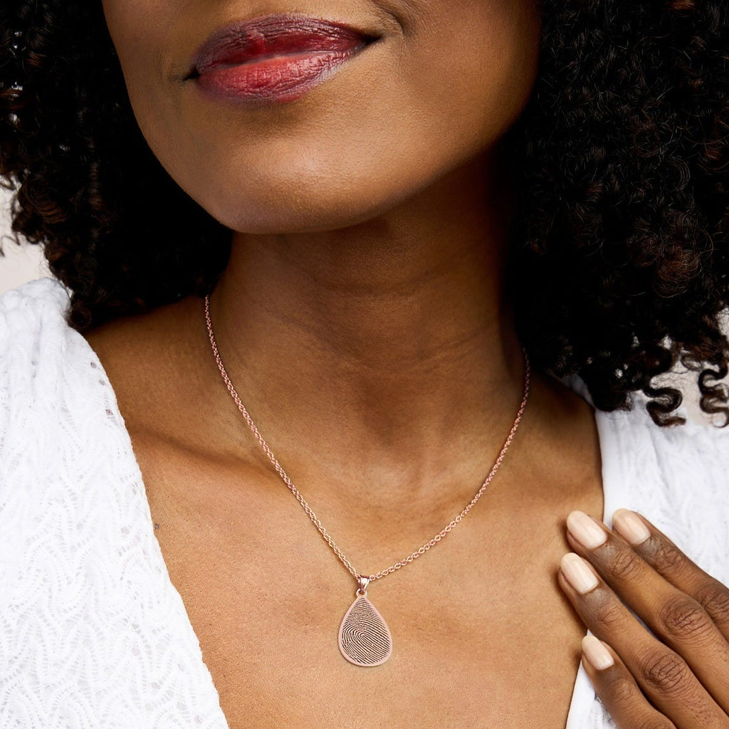 Custom Fingerprint Teardrop Charm or Pendant with Reverse Photo Option