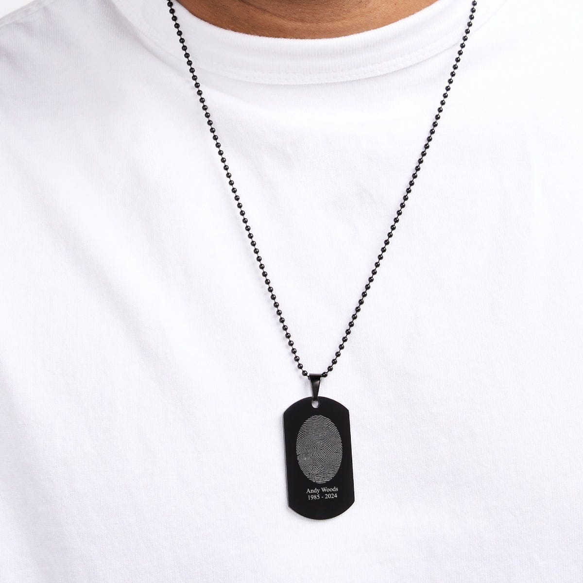 Black Stainless Steel Custom Fingerprint Dog Tag Pendant with Chain