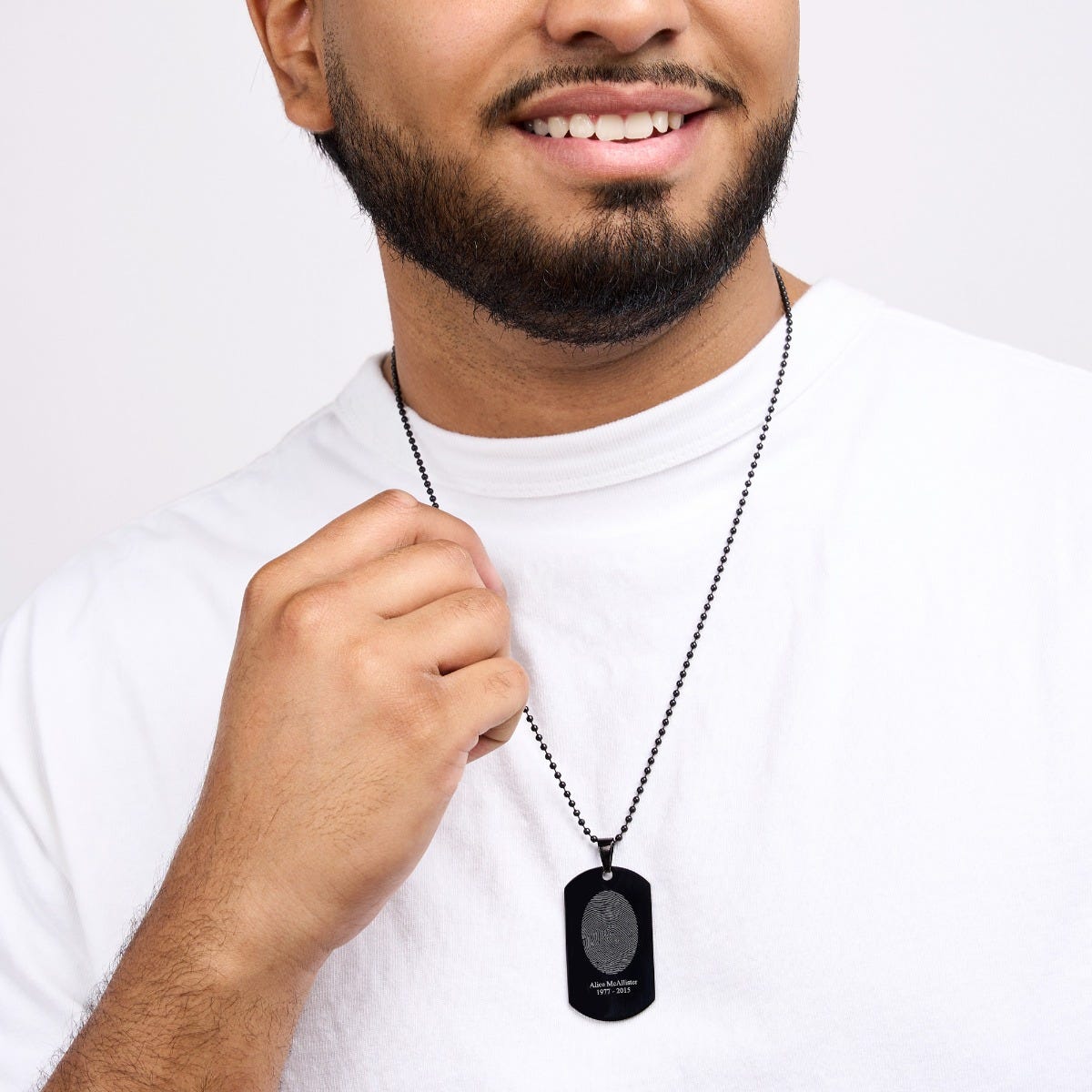 Black Stainless Steel Custom Fingerprint Dog Tag Pendant with Chain