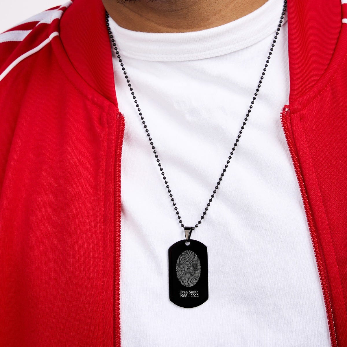 Black Stainless Steel Custom Fingerprint Dog Tag Pendant with Chain