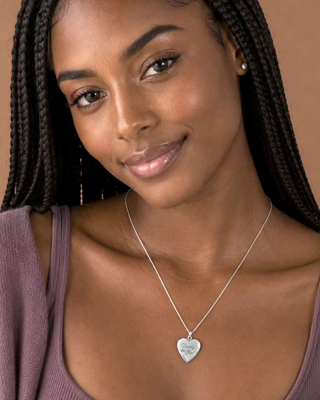 Sterling Silver Daddy's Girl Heart Photo Locket - on model