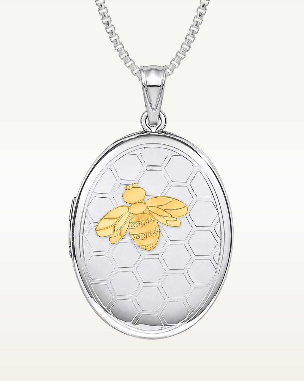 Sterling Silver Two Tone Bee Oval Photo Locket