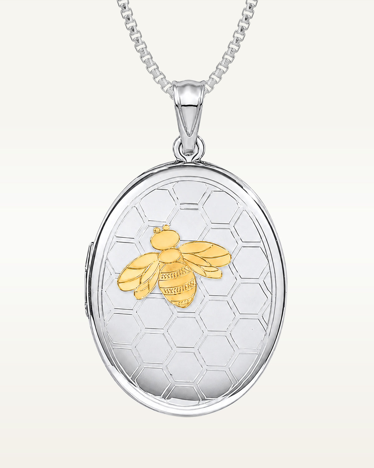 Silver Two Tone Bee Oval Photo Locket