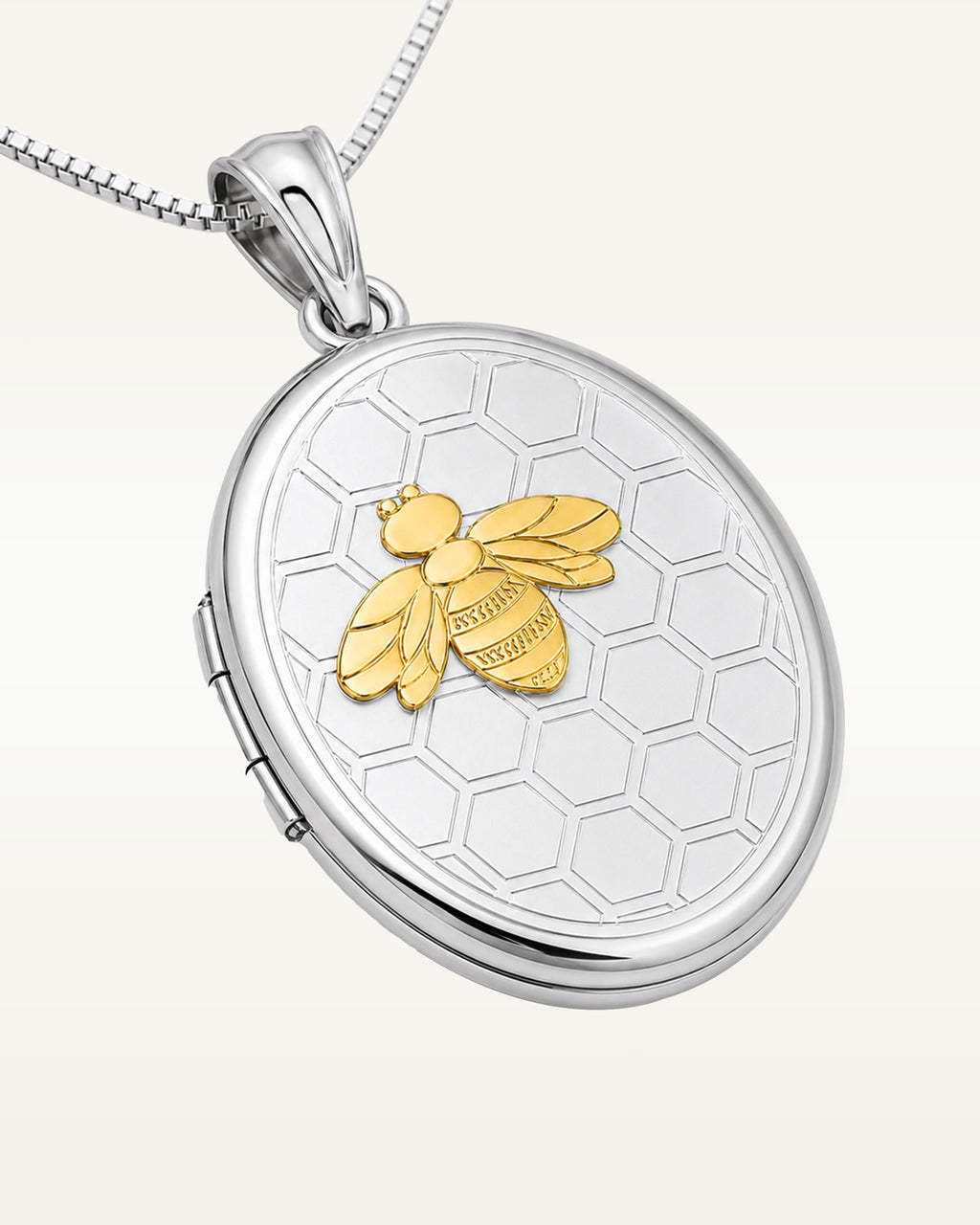 Sterling Silver Two Tone Bee Oval Photo Locket