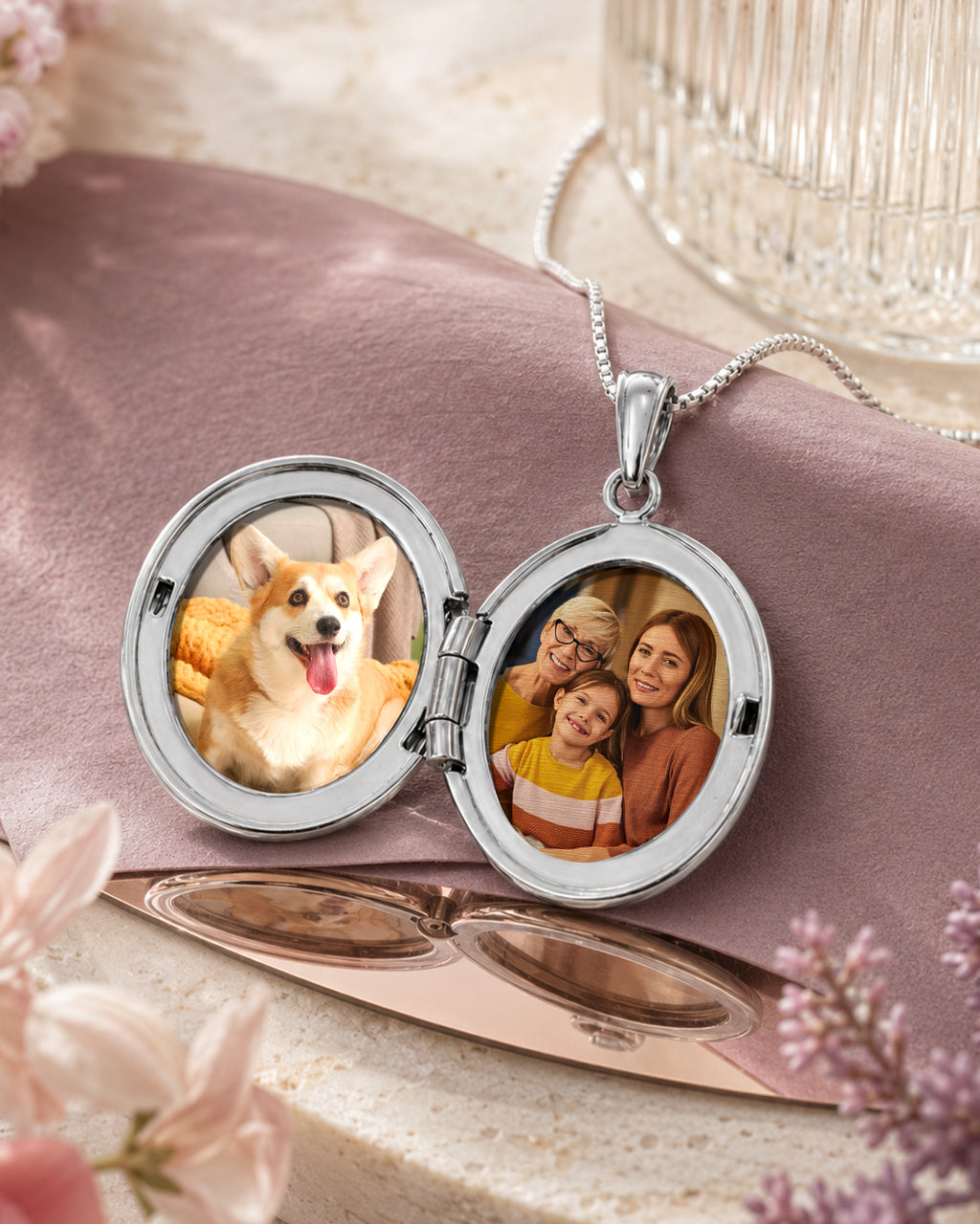 Sterling Silver Two Tone Bee Oval Photo Locket - lifestyle