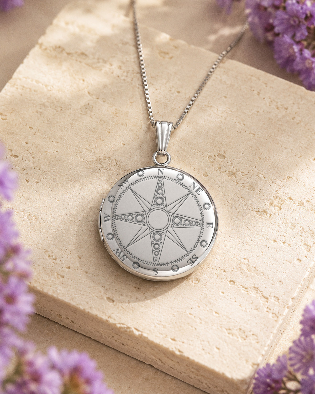 Sterling Silver Nautical Compass Round Photo Locket - lifestyle