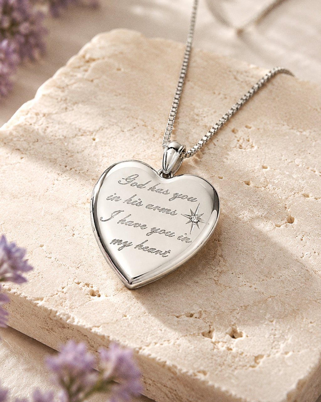 Sterling Silver 'God has you..' Diamond Heart Photo Locket - lifestyle