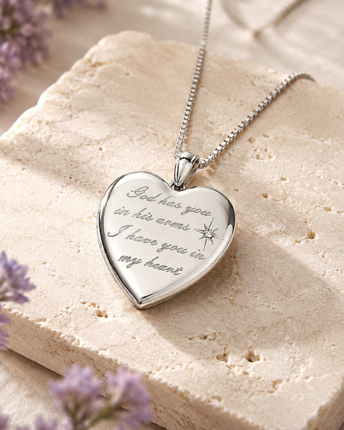 Sterling Silver 'God has you..' Diamond Heart Photo Locket - lifestyle