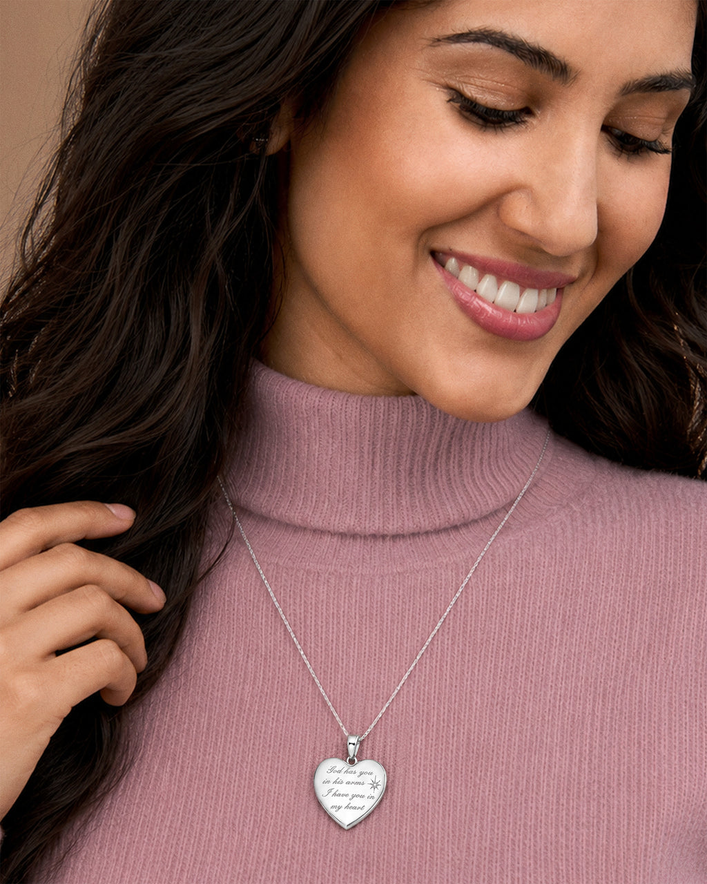 Sterling Silver 'God has you..' Diamond Heart Photo Locket - on model