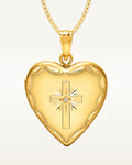 14k Gold Filled Cross Heart Photo Locket with CZ