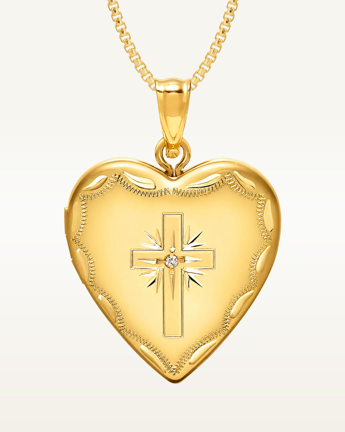 14k Gold Filled Cross Heart Photo Locket with CZ
