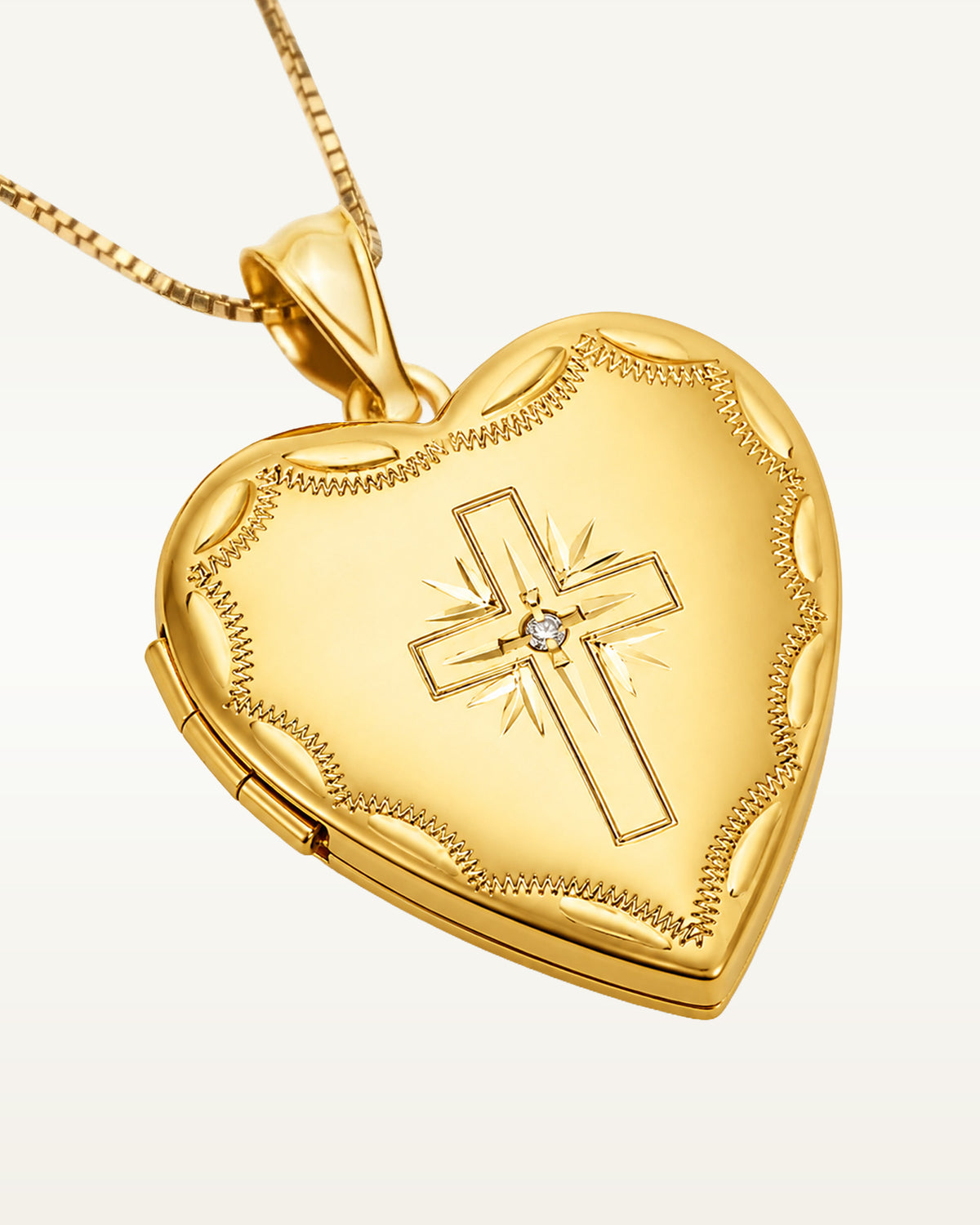 14k Gold Filled Cross Heart Photo Locket with CZ