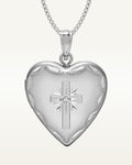 Sterling Silver Cross Heart Photo Locket with CZ